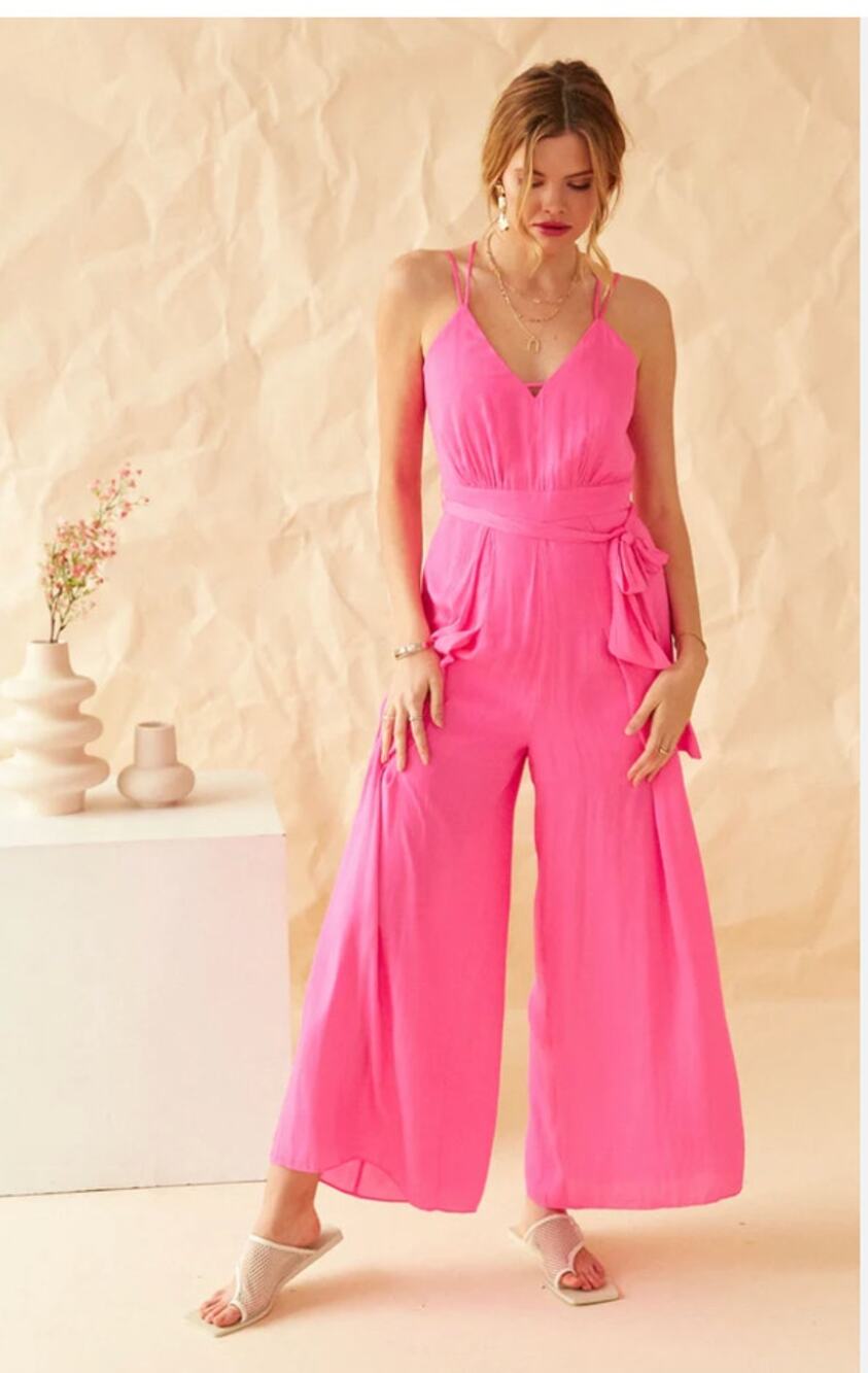 Skies Are Blue Hot Pink Strappy Jumpsuit Sleeveless Womens XS New Flawed